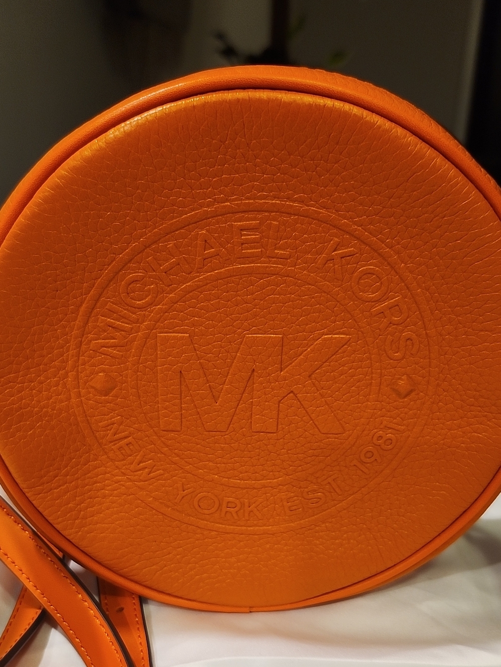 Michael Kors Bright Orange Round Leather Crossbody